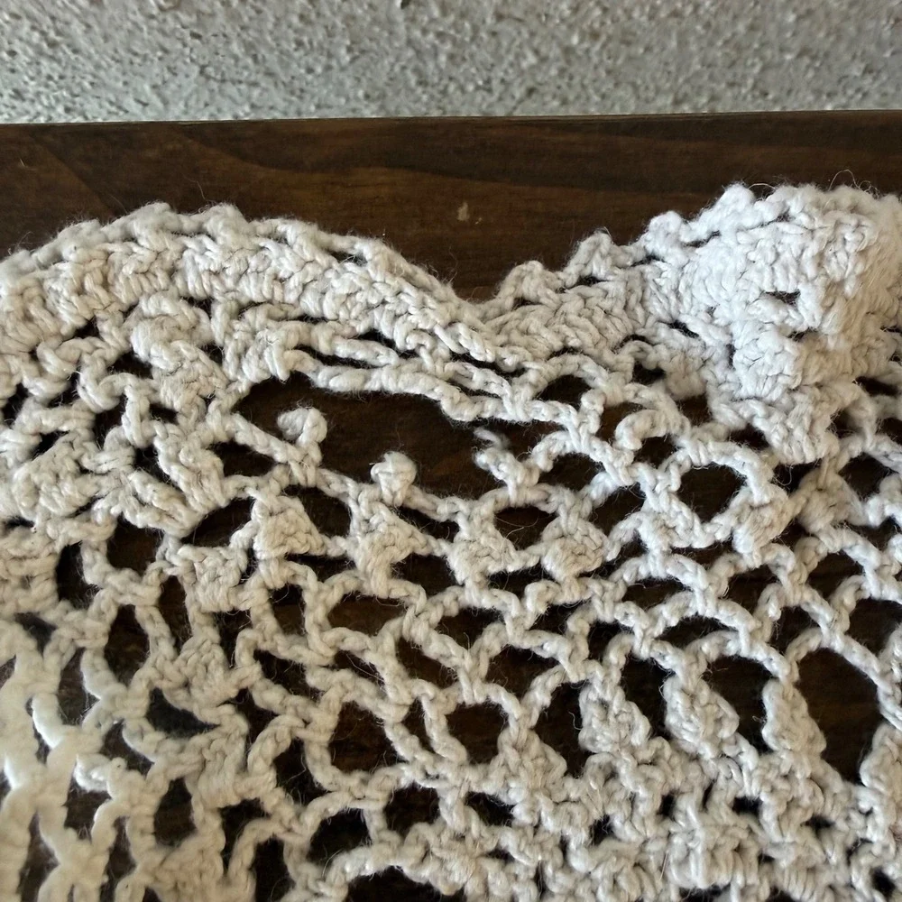 Set of 2 Vintage Crochet Placemats Ecru Ramie Cotton Lace Scalloped 15x11